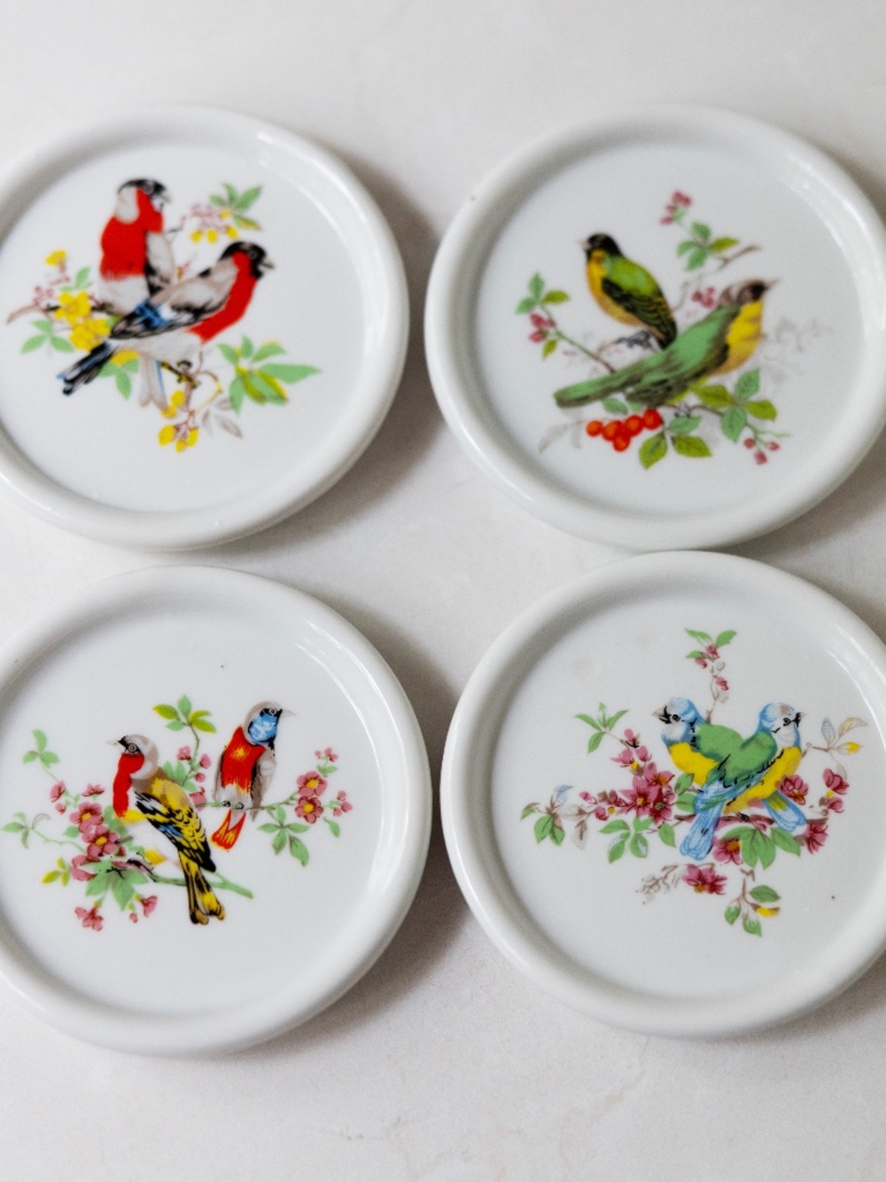 Vintage Taiwan Song Bird Coasters Trinket Dishes Interpur Ceramic 3.5" Round